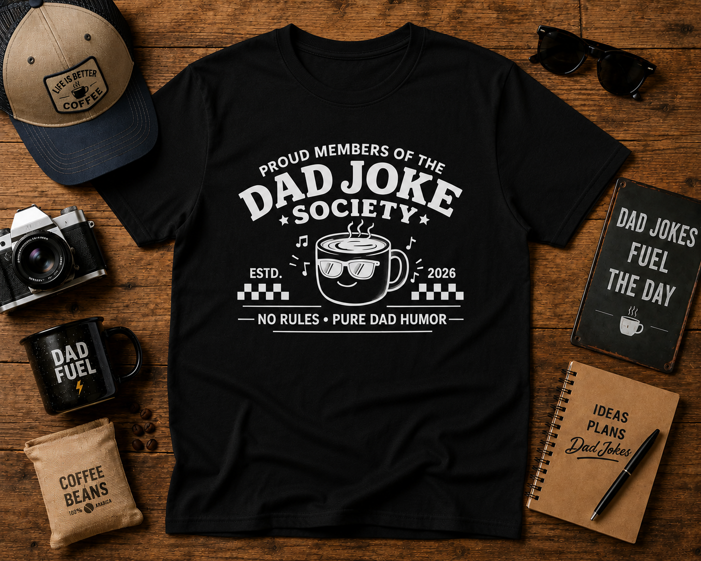 Dad Joke Society Coffee Vinyl T-Shirt | Funny Dad Humor Tee