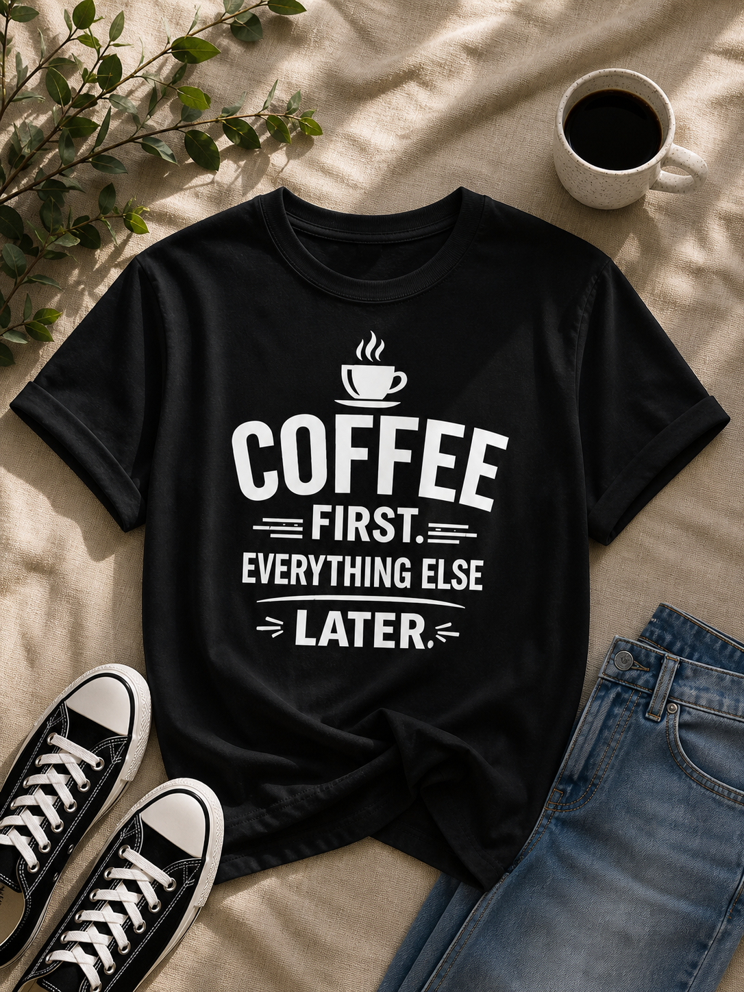 Coffee First Everything Else Later Vinyl T-Shirt for Coffee Lovers