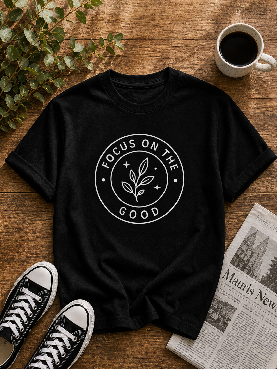 Focus on the Good Minimalist Inspirational Vinyl T-Shirt for unisex