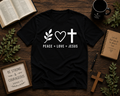 Peace Love Jesus Christian Faith Vinyl T-Shirt