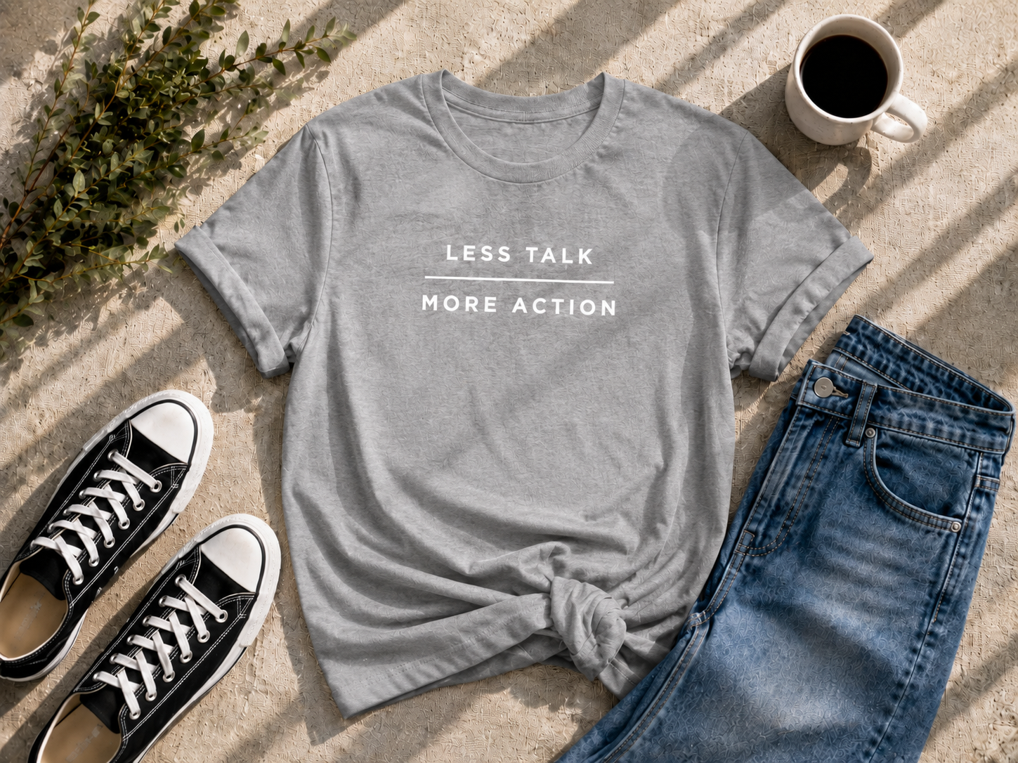 Less Talk More Action Motivational Minimalist Vinyl T-Shirt