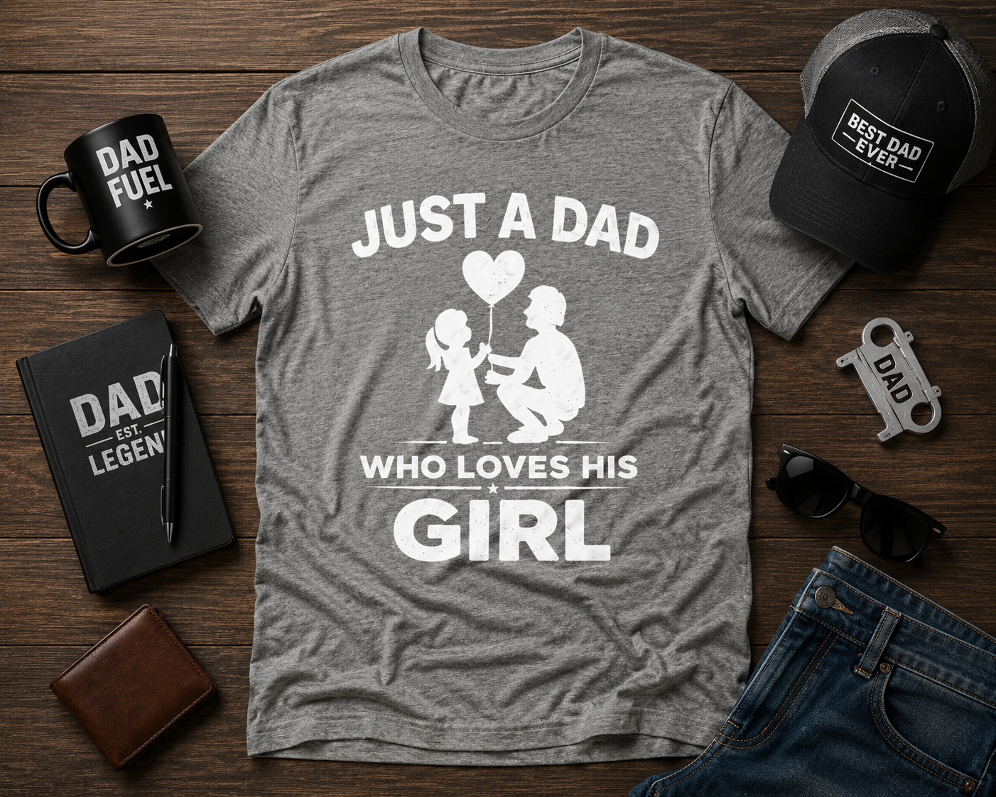 Just A Dad Who Loves His Girl Vinyl T-Shirt | Father Daughter Tee