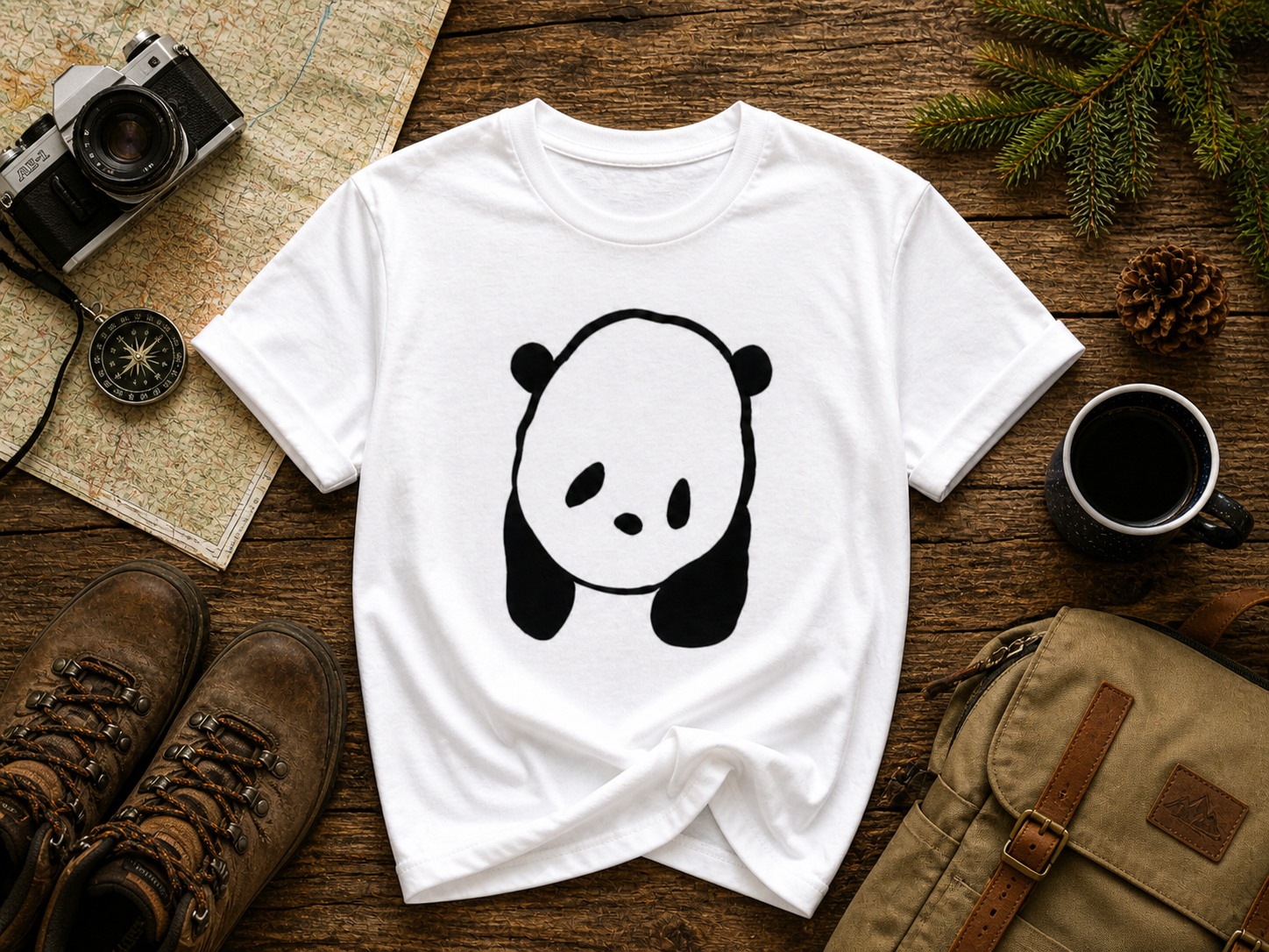 Cute Panda Front & Back Vinyl T-Shirt – Minimalist Animal Tee