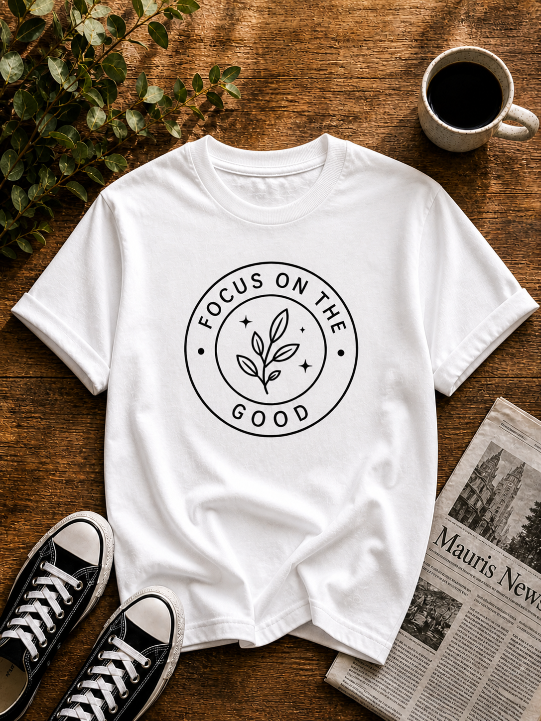Focus on the Good Minimalist Inspirational Vinyl T-Shirt for unisex