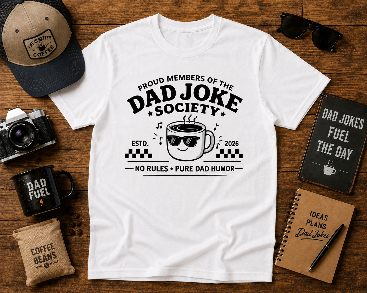 Dad Joke Society Coffee Vinyl T-Shirt | Funny Dad Humor Tee
