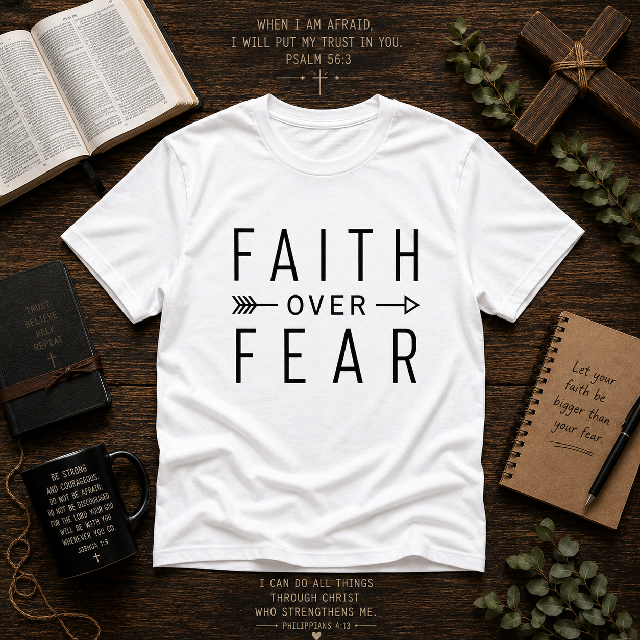 Faith Over Fear Inspirational Christian Vinyl T-Shirt
