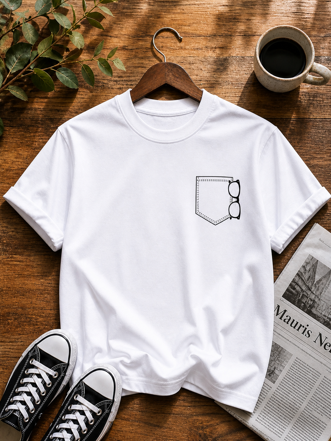 Minimalist Pocket Glasses Vinyl T-Shirt – Simple Aesthetic Tee