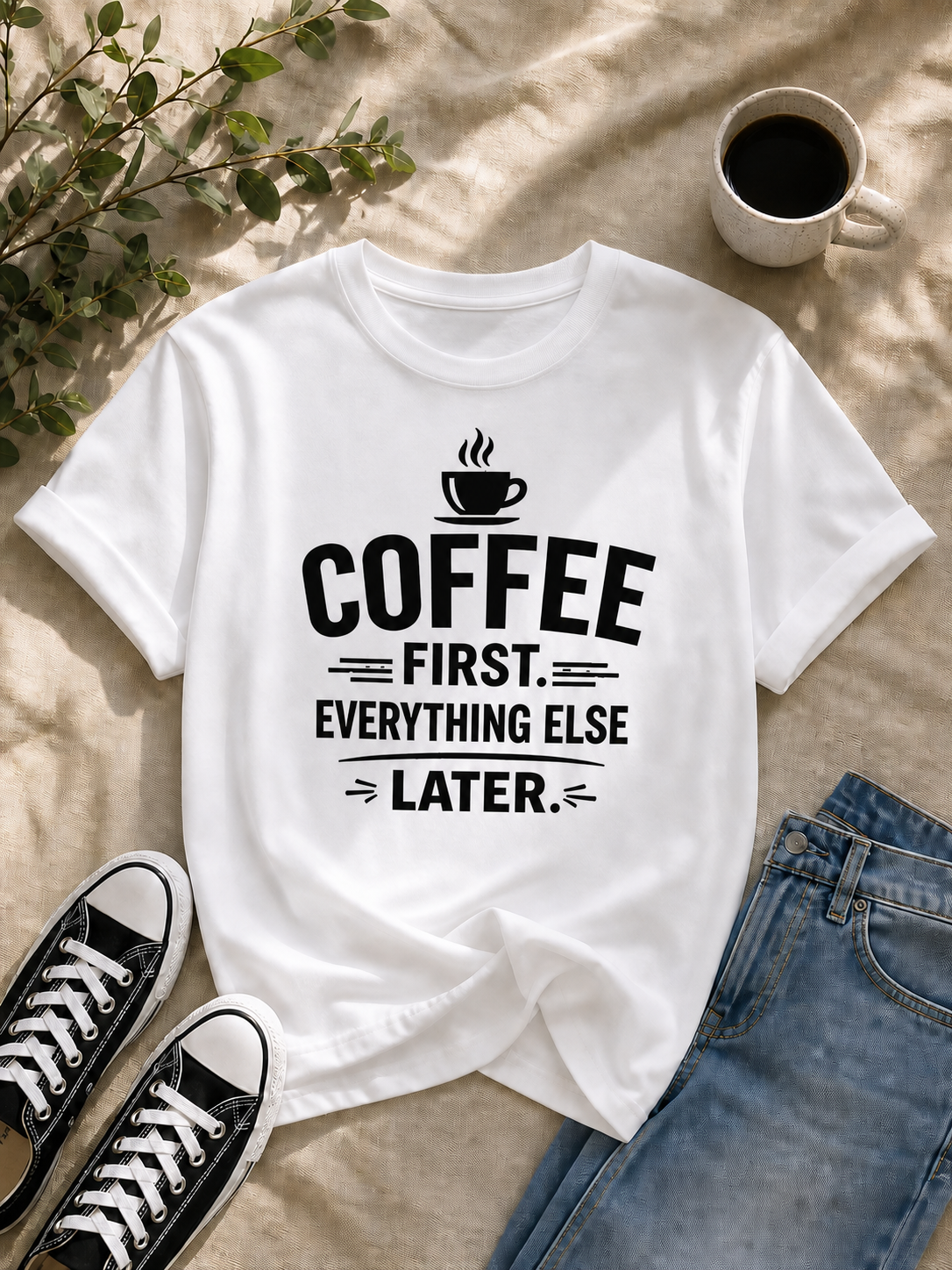 Coffee First Everything Else Later Vinyl T-Shirt for Coffee Lovers