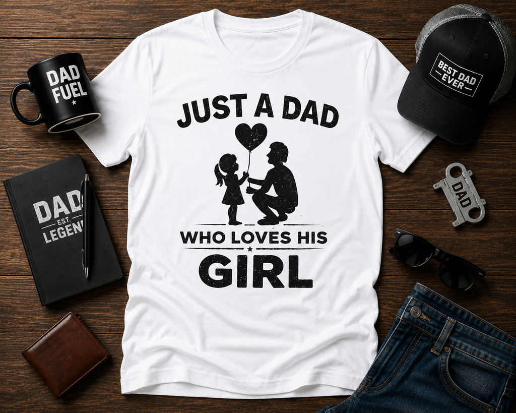 Just A Dad Who Loves His Girl Vinyl T-Shirt | Father Daughter Tee