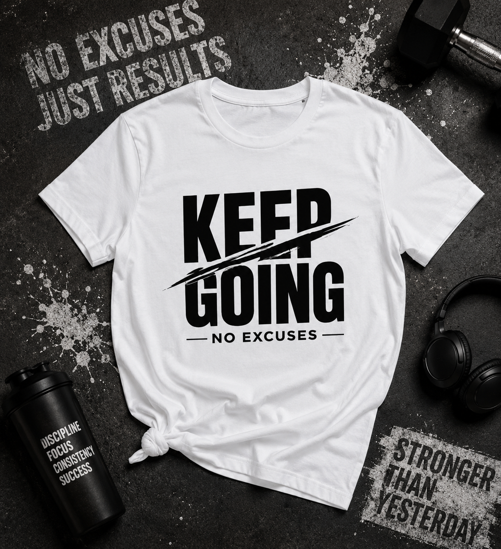 Keep Going No Excuses Motivational Vinyl T-Shirt