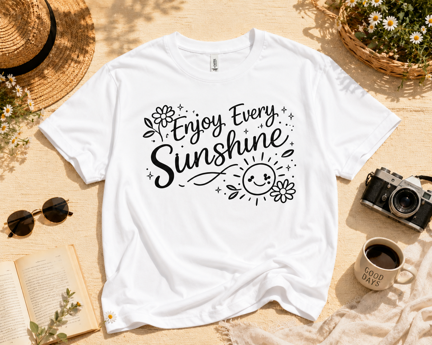 Enjoy Every Sunshine Cute Inspirational Vinyl T-Shirt