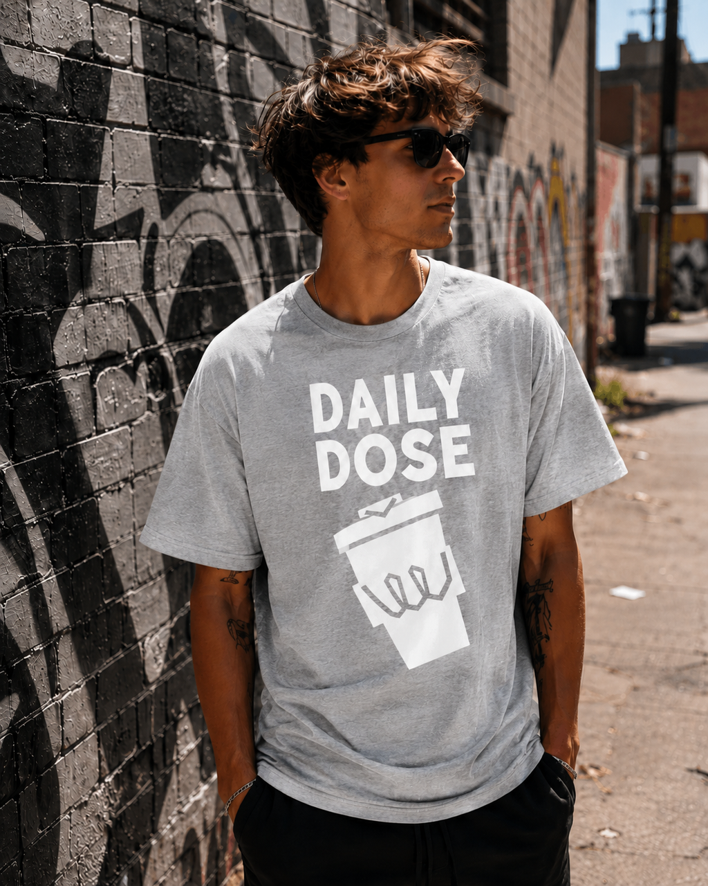 Daily Dose Coffee Vinyl T-Shirt – Minimalist Coffee Lover Streetwear Tee