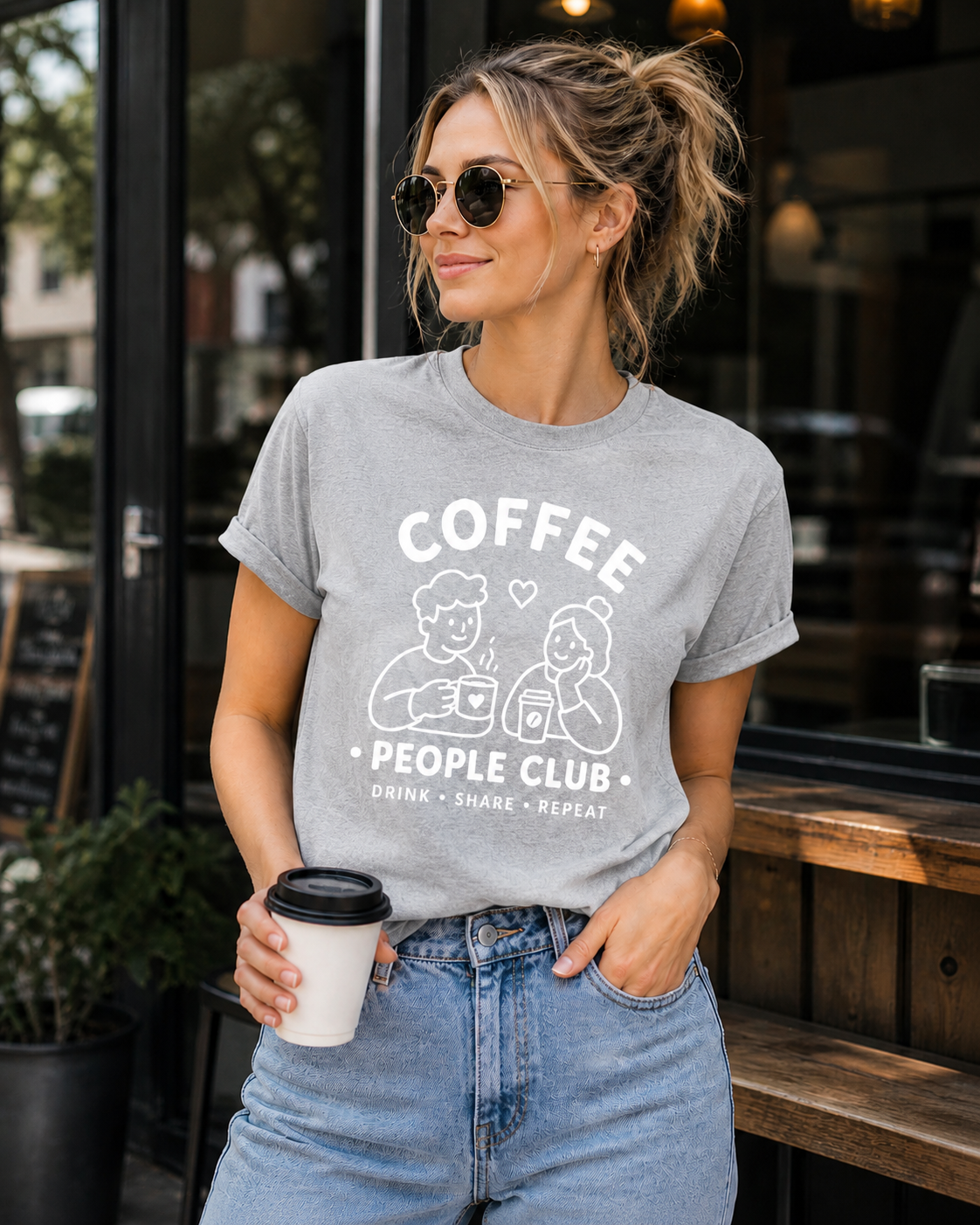 Coffee People Club Vinyl T-Shirt – Cute Coffee Lover Café Tee