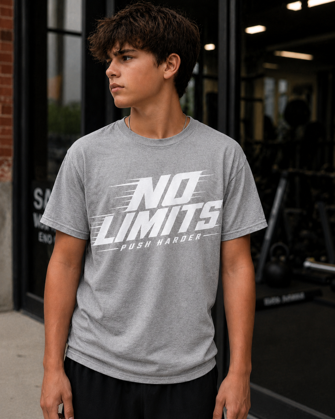 No Limits Push Harder Motivational Gym T-Shirt