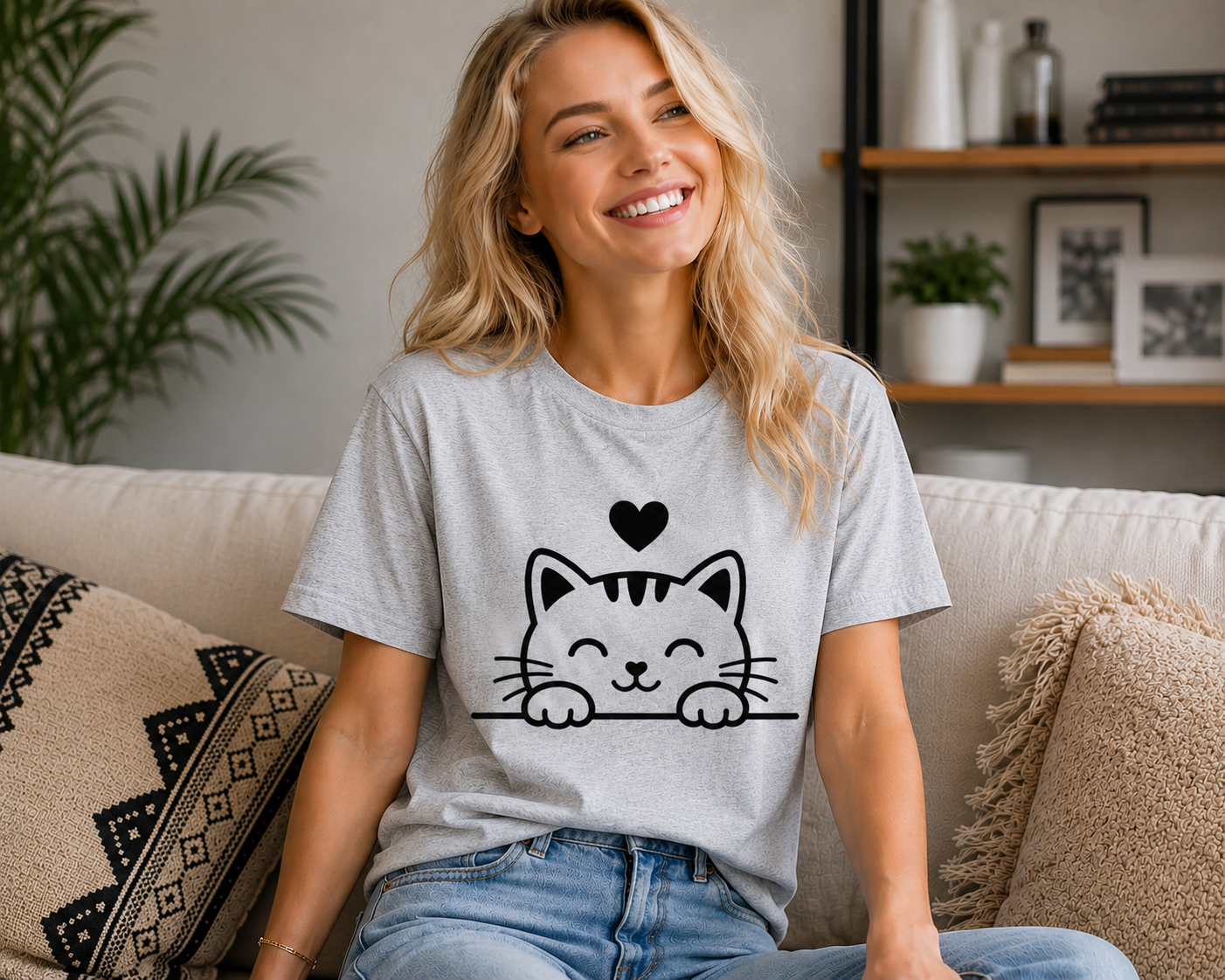 Cute Cat Lover T-Shirt | Adorable Kitty Vinyl Tee | Cat Mom Gift | Animal Lover Shirt