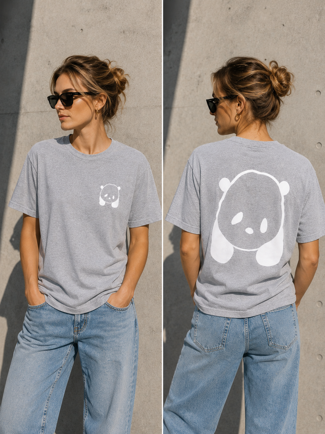 Cute Panda Front & Back Vinyl T-Shirt – Minimalist Animal Tee