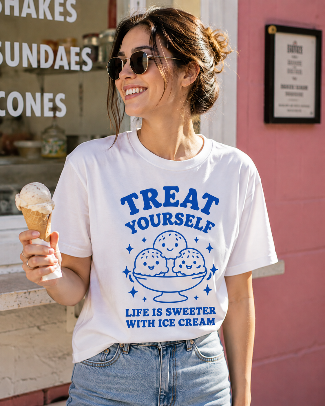 Treat Yourself Ice Cream Vinyl Tee | Cute Retro Summer T-Shirt