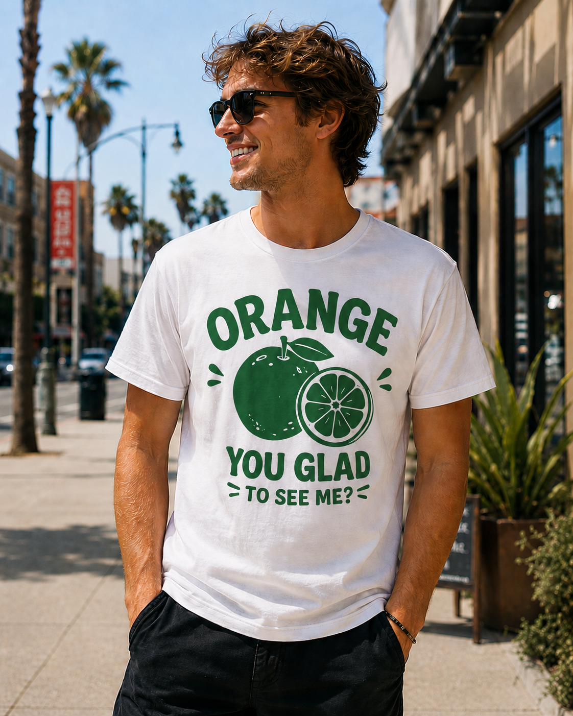 Orange You Glad To See Me Funny Vinyl T-Shirt | Cute Citrus Pun Tee