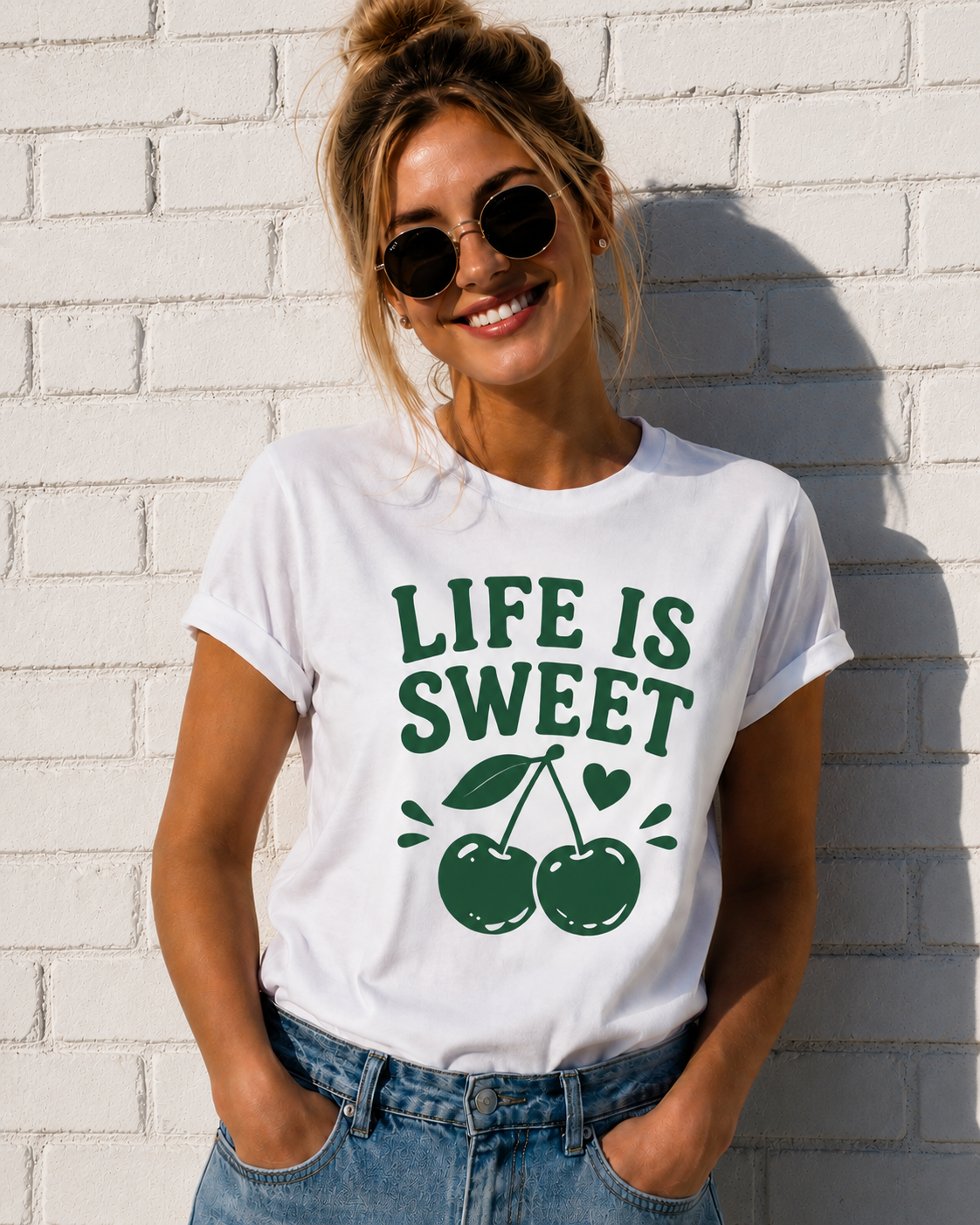 Life Is Sweet Cherry Vinyl T-Shirt | Cute Retro Fruit Summer Tee