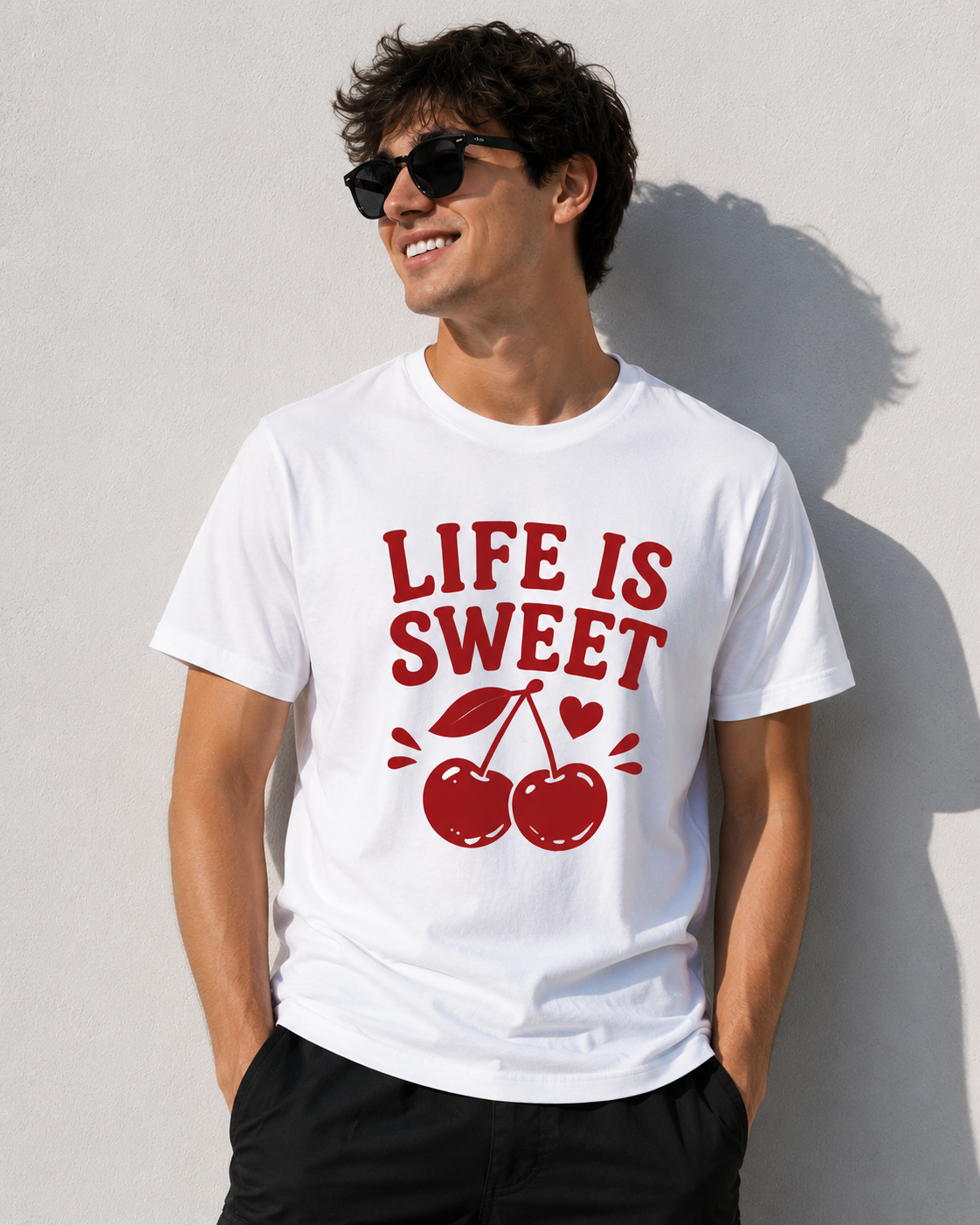 Life Is Sweet Cherry Vinyl T-Shirt | Cute Retro Fruit Summer Tee