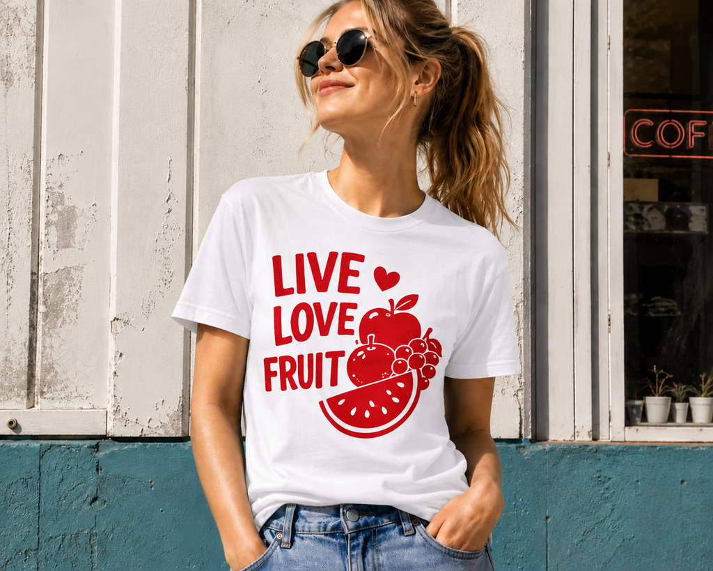 Live Love Fruit Vinyl T-Shirt | Cute Retro Fruit Summer Tee