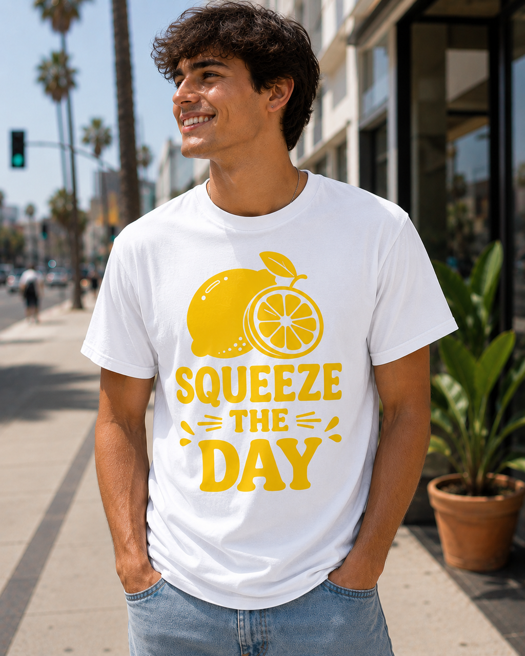 Squeeze The Day Lemon Vinyl T-Shirt | Funny Summer Citrus Tee