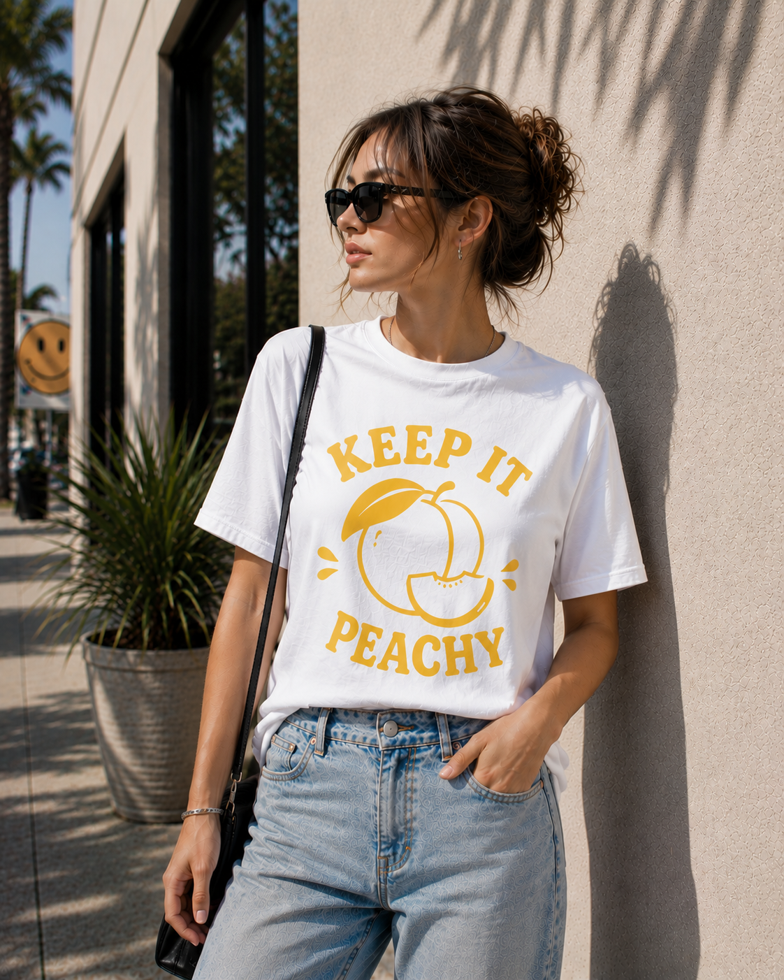 Keep It Peachy Vinyl T-Shirt | Cute Retro Peach Summer Tee