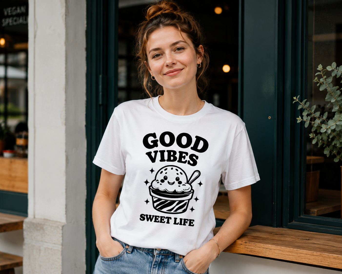 Good Vibes Sweet Life Ice Cream Vinyl Tee | Cute Retro Summer Shirt