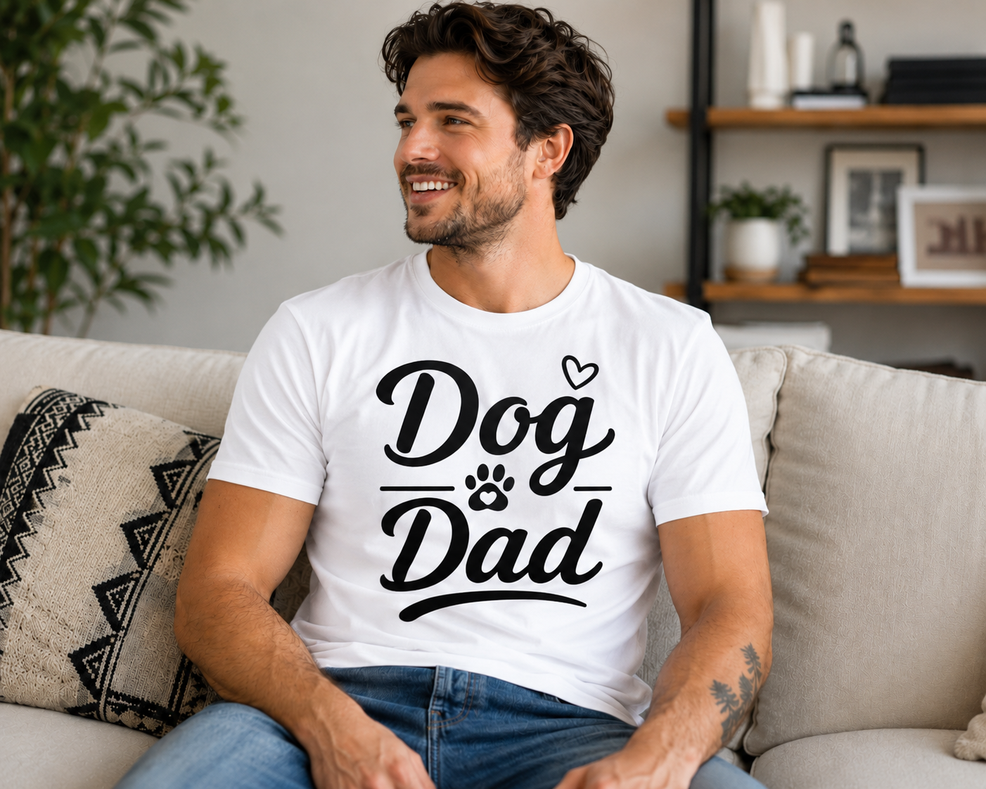 Dog Dad T-Shirt | Dog Lover Vinyl Tee | Paw Print Pet Dad Gift Shirt