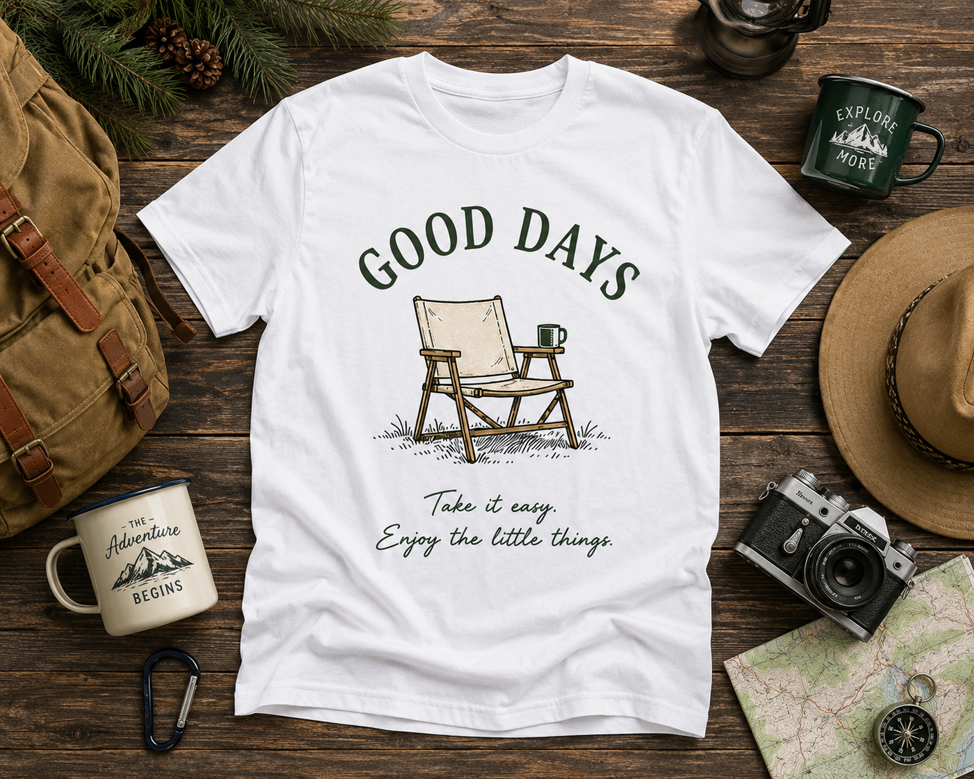 Good Days Camping Graphic Tee | Vintage Outdoor Relaxation T-Shirt | Unisex Nature Shirt