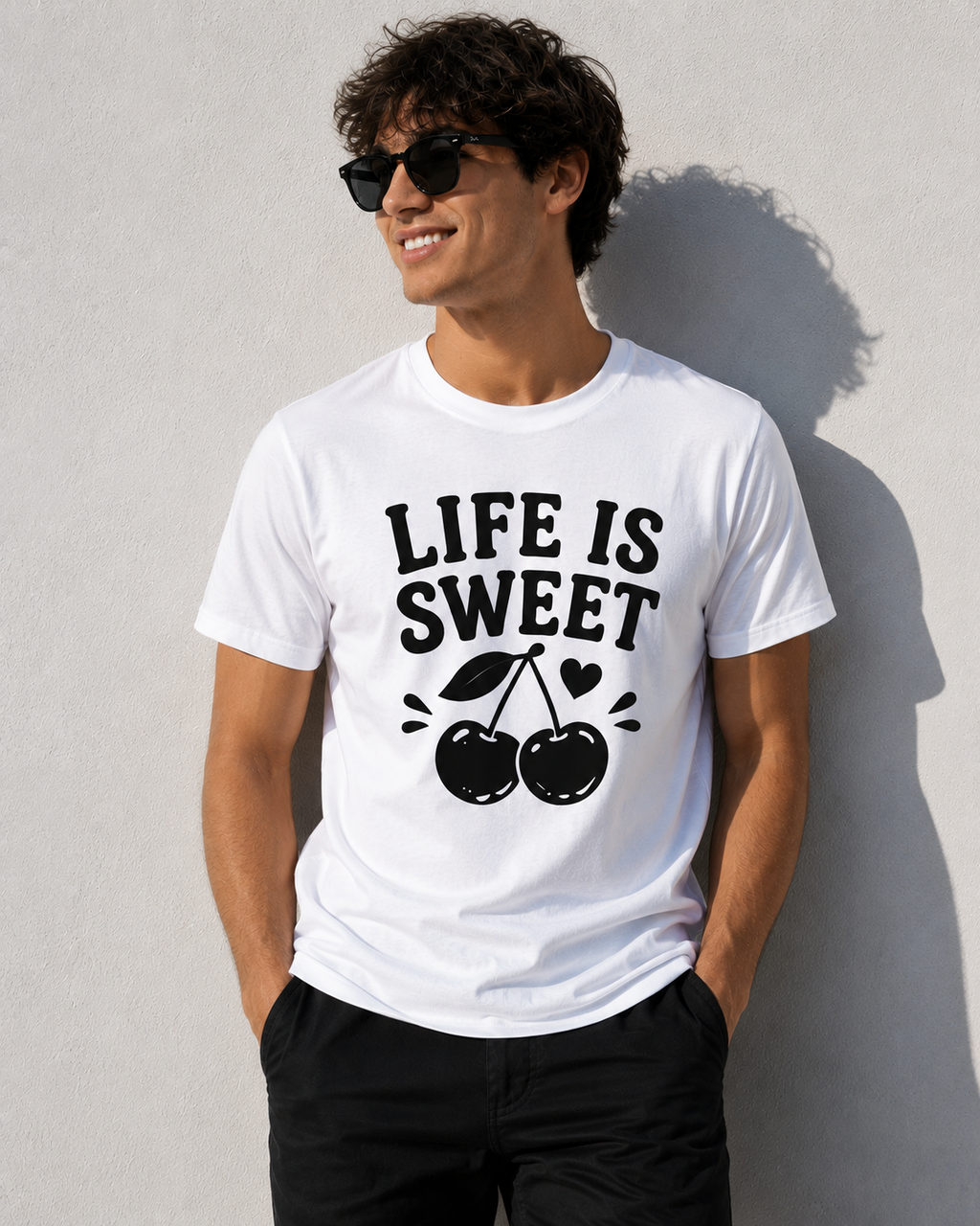 Life Is Sweet Cherry Vinyl T-Shirt | Cute Retro Fruit Summer Tee