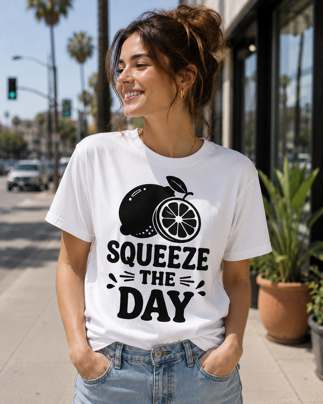 Squeeze The Day Lemon Vinyl T-Shirt | Funny Summer Citrus Tee
