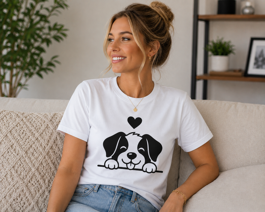 Cute Puppy Dog Lover T-Shirt | Adorable Dog Vinyl Tee | Pet Owner Gift Shirt