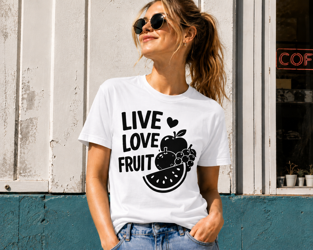 Live Love Fruit Vinyl T-Shirt | Cute Retro Fruit Summer Tee