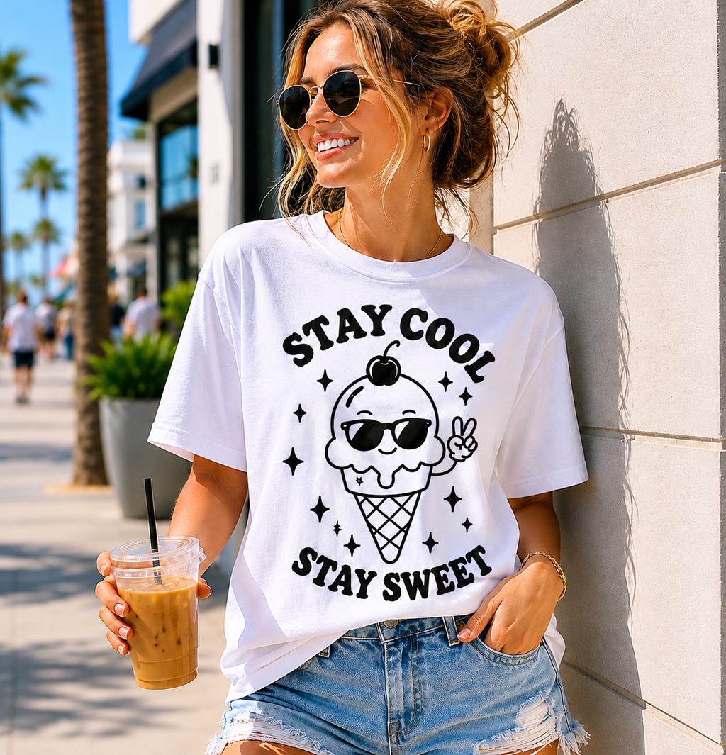 Stay Cool Stay Sweet Ice Cream Vinyl Tee | Cute Summer Aesthetic Shirt
