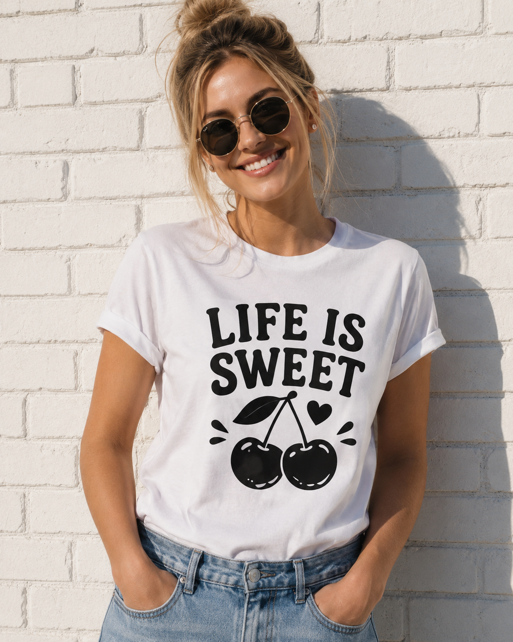 Life Is Sweet Cherry Vinyl T-Shirt | Cute Retro Fruit Summer Tee