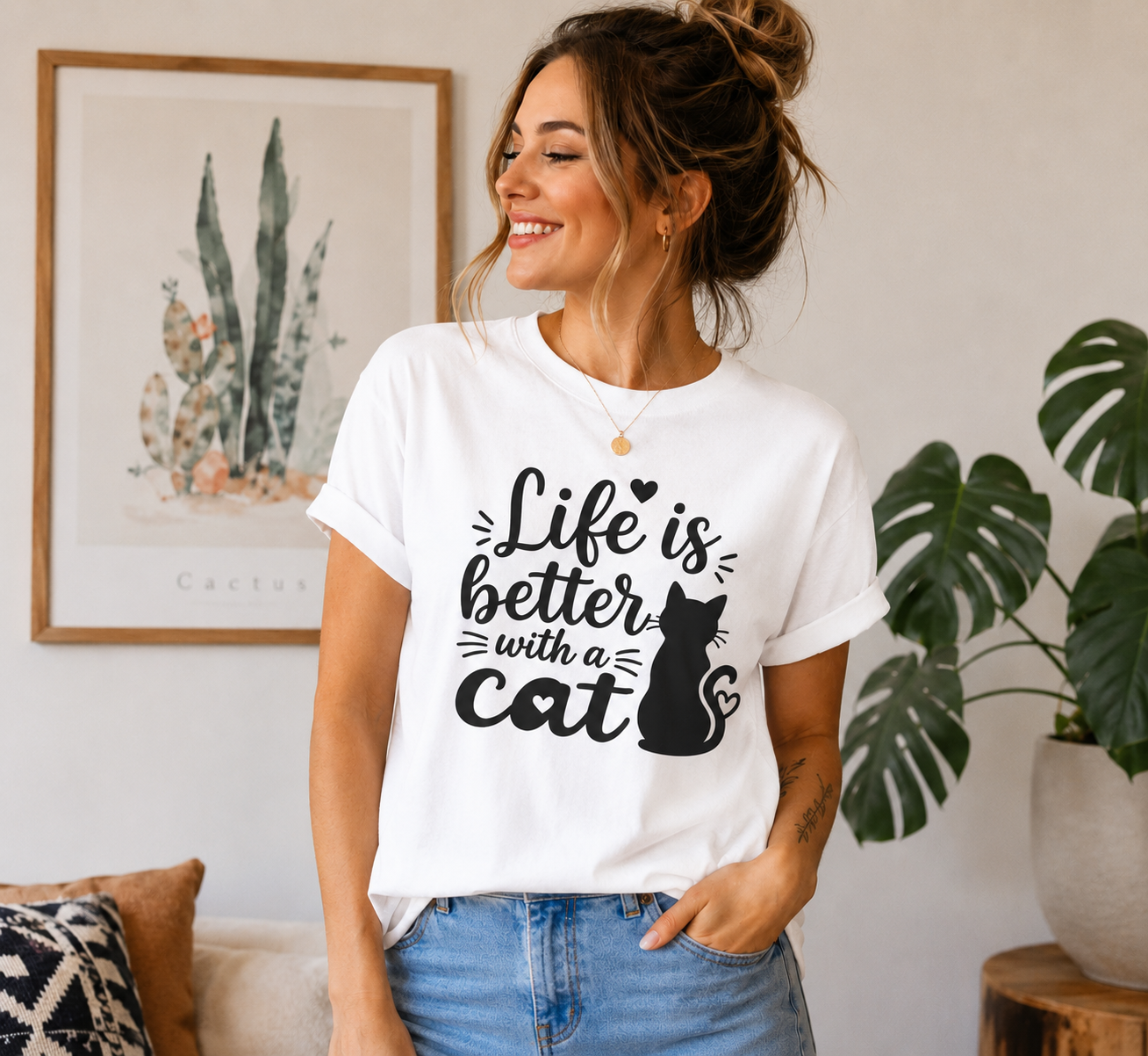 Life Is Better With A Cat T-Shirt | Cute Cat Lover Vinyl Tee | Funny Cat Mom Gift Shirt