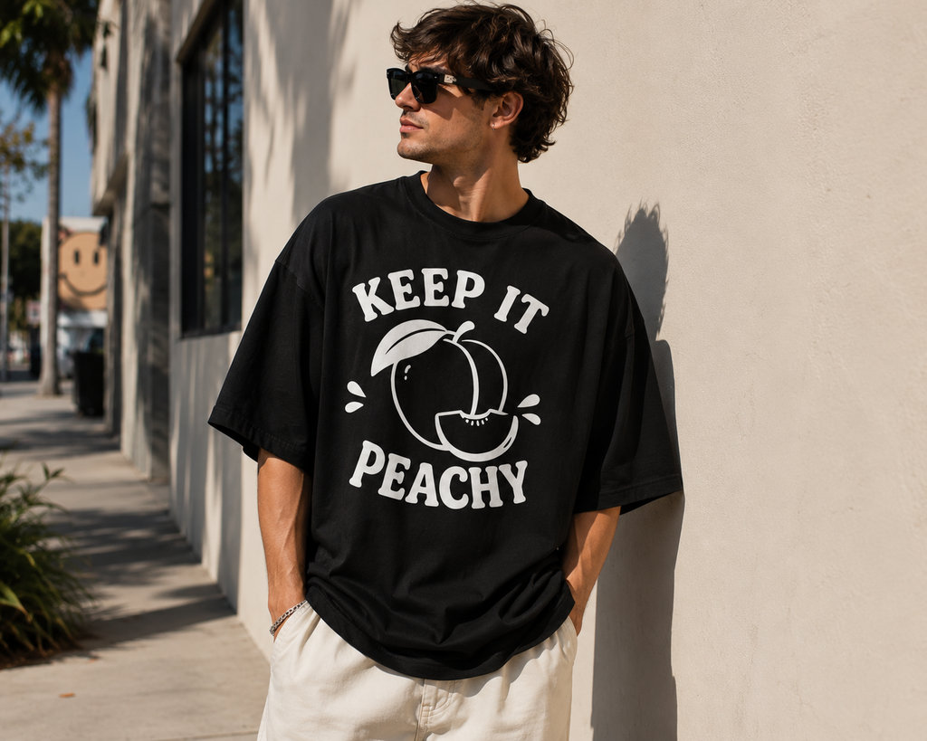 Keep It Peachy Vinyl T-Shirt | Cute Retro Peach Summer Tee