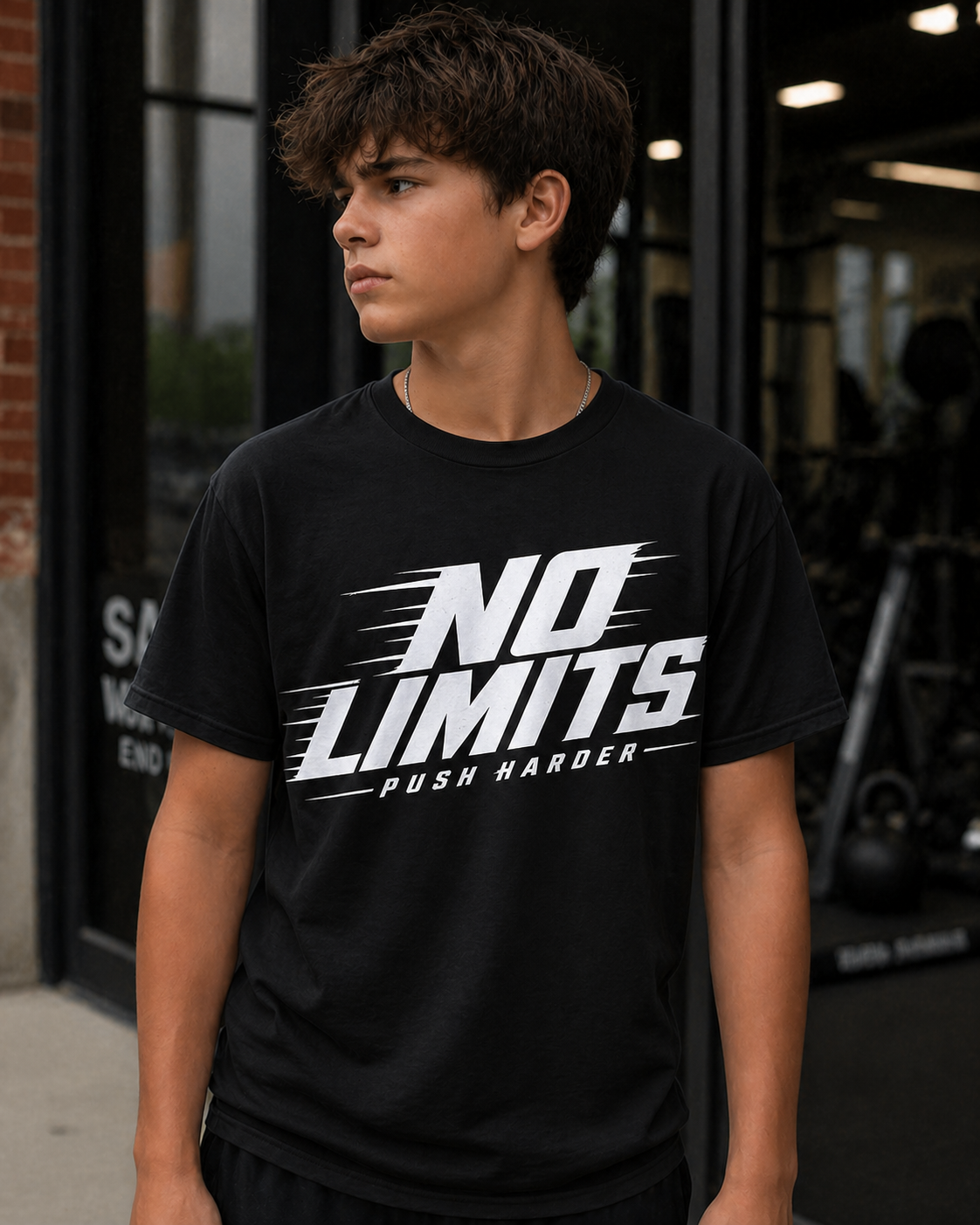 No Limits Push Harder Motivational Gym T-Shirt