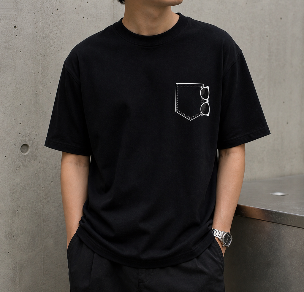 Minimalist Pocket Glasses Vinyl T-Shirt – Simple Aesthetic Tee
