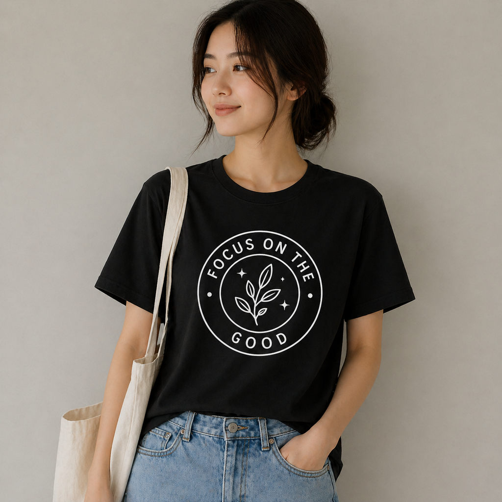 Focus on the Good Minimalist Inspirational Vinyl T-Shirt for unisex