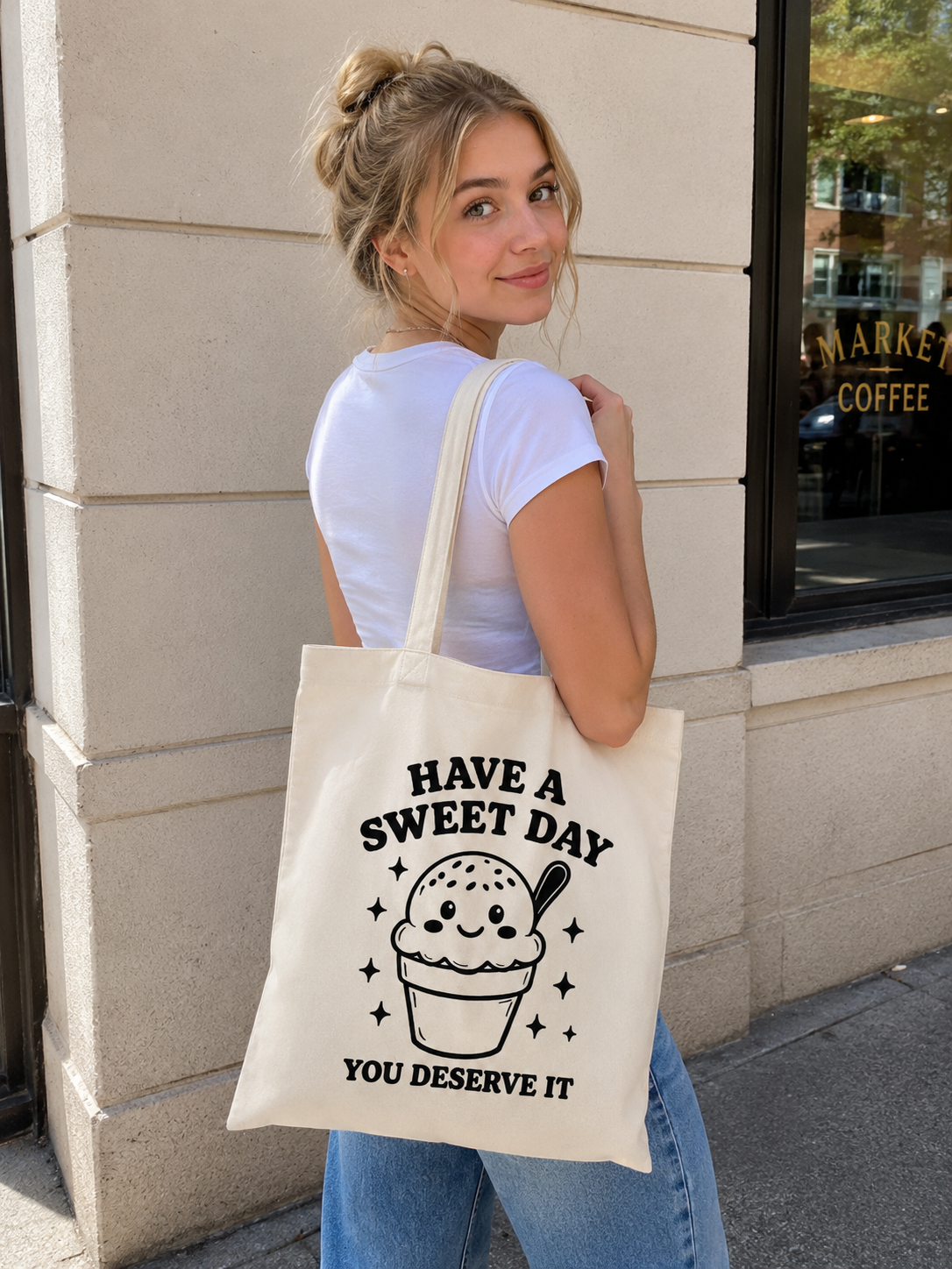 Have A Sweet Day Ice Cream Canvas Tote Bag – Cute Aesthetic Shopping Bag
