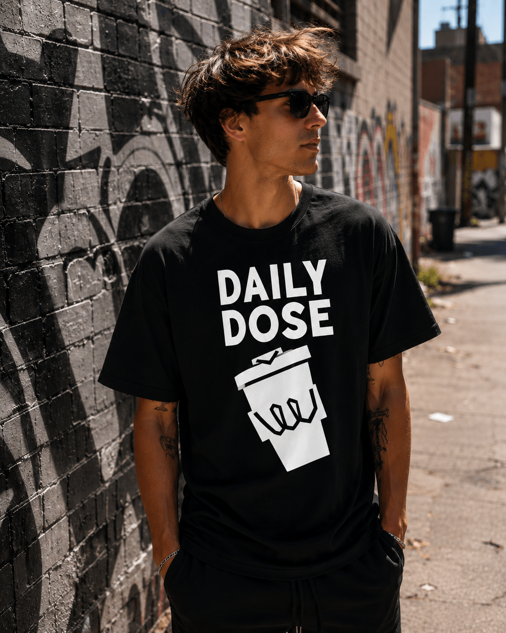 Daily Dose Coffee Vinyl T-Shirt – Minimalist Coffee Lover Streetwear Tee