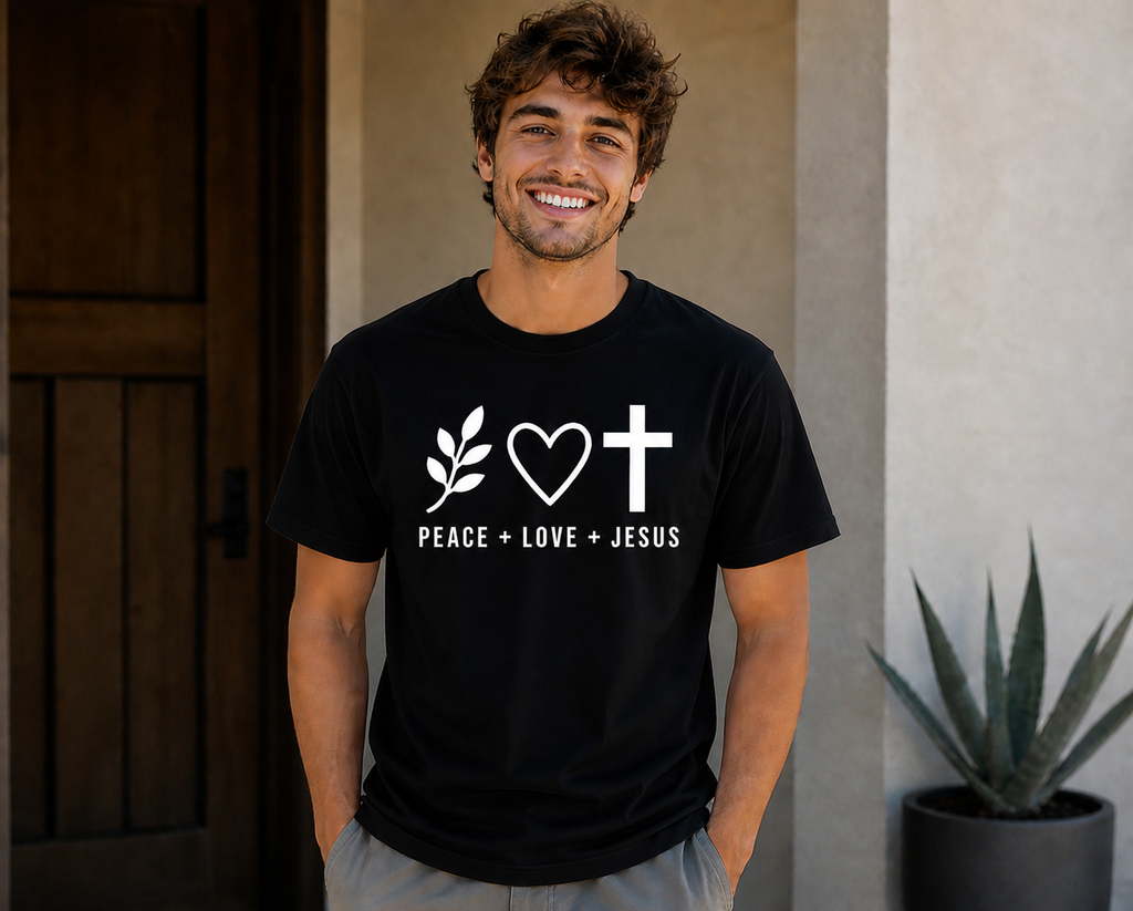 Peace Love Jesus Christian Faith Vinyl T-Shirt