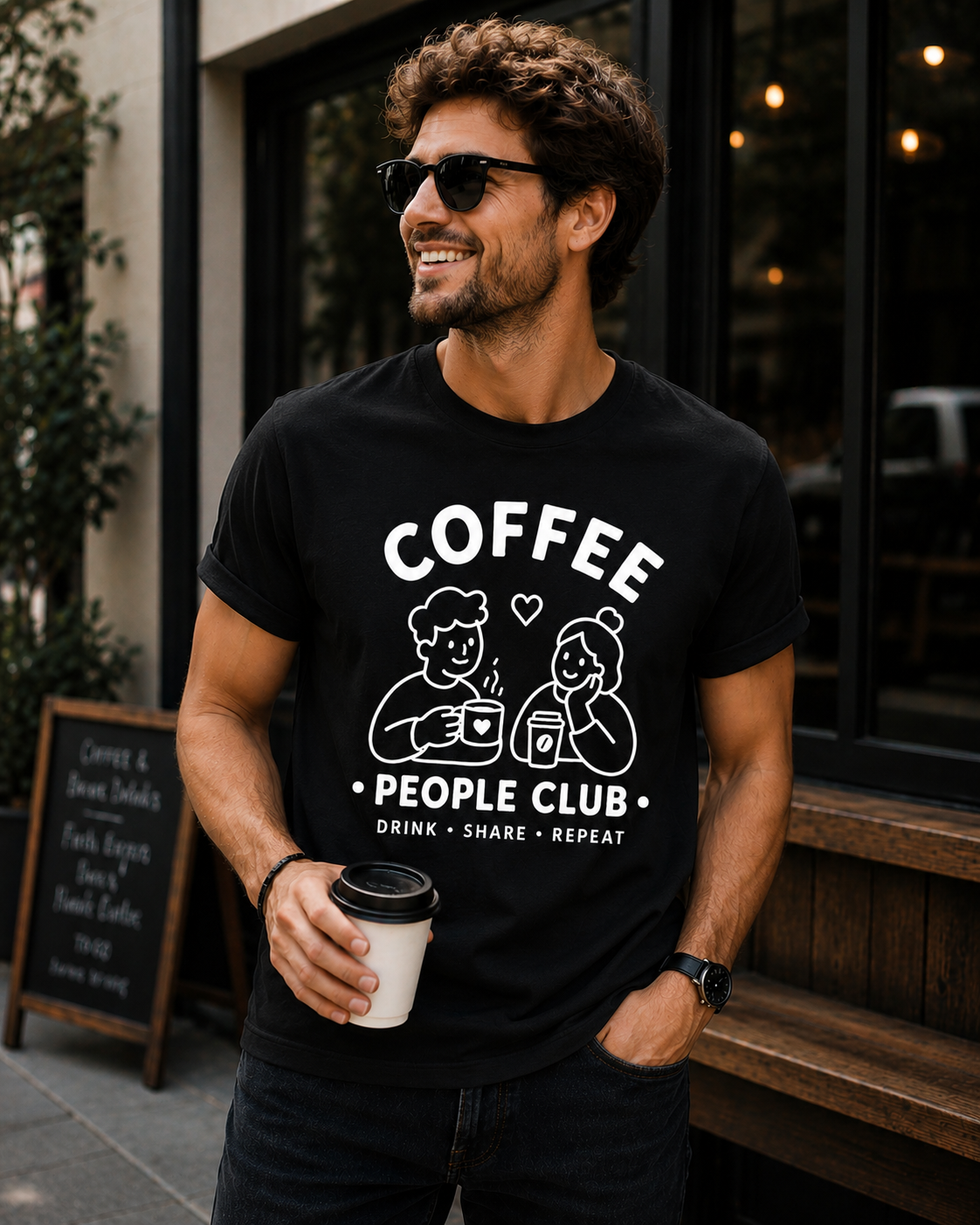 Coffee People Club Vinyl T-Shirt – Cute Coffee Lover Café Tee