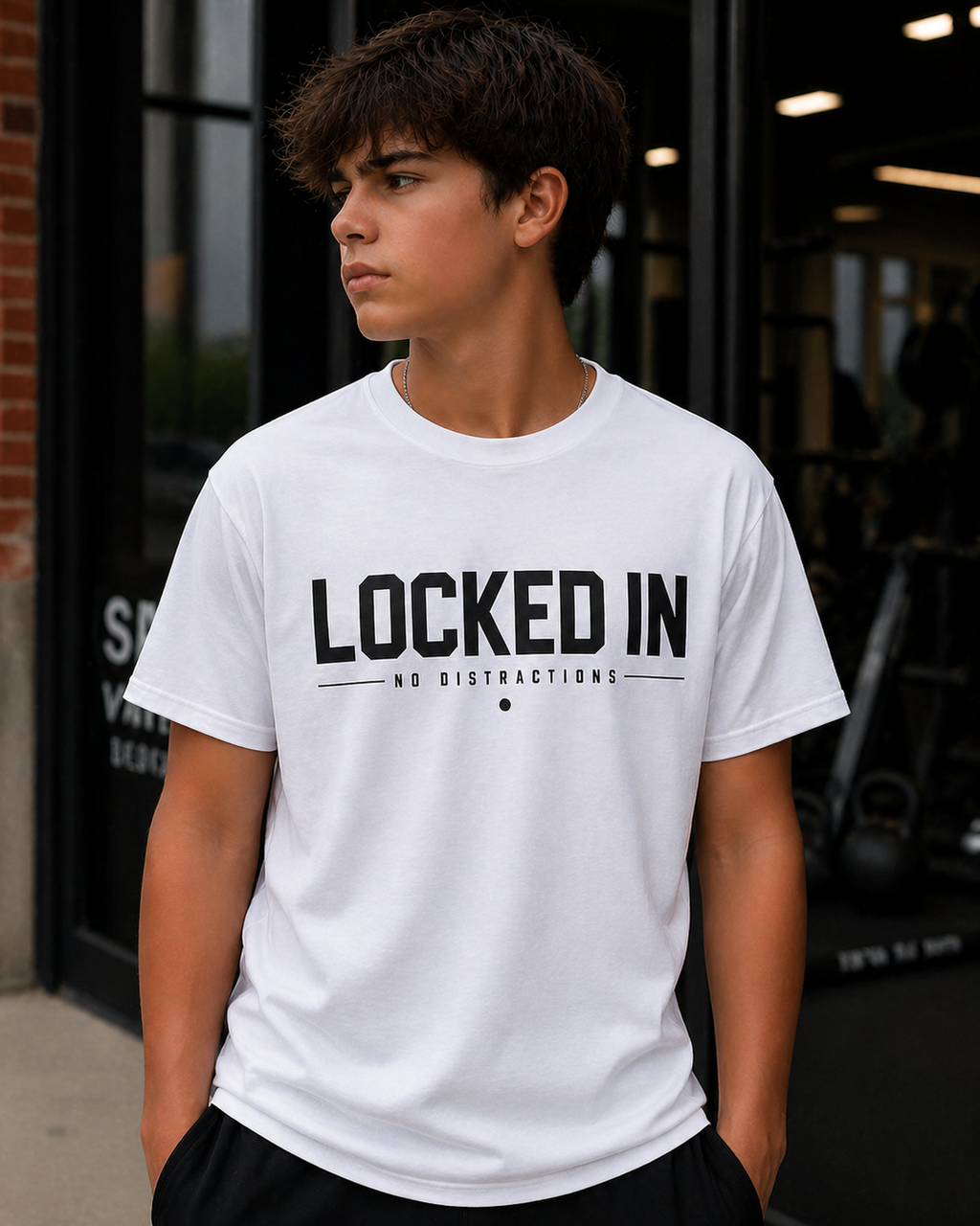 Locked In No Distractions Motivational Gym T-Shirt