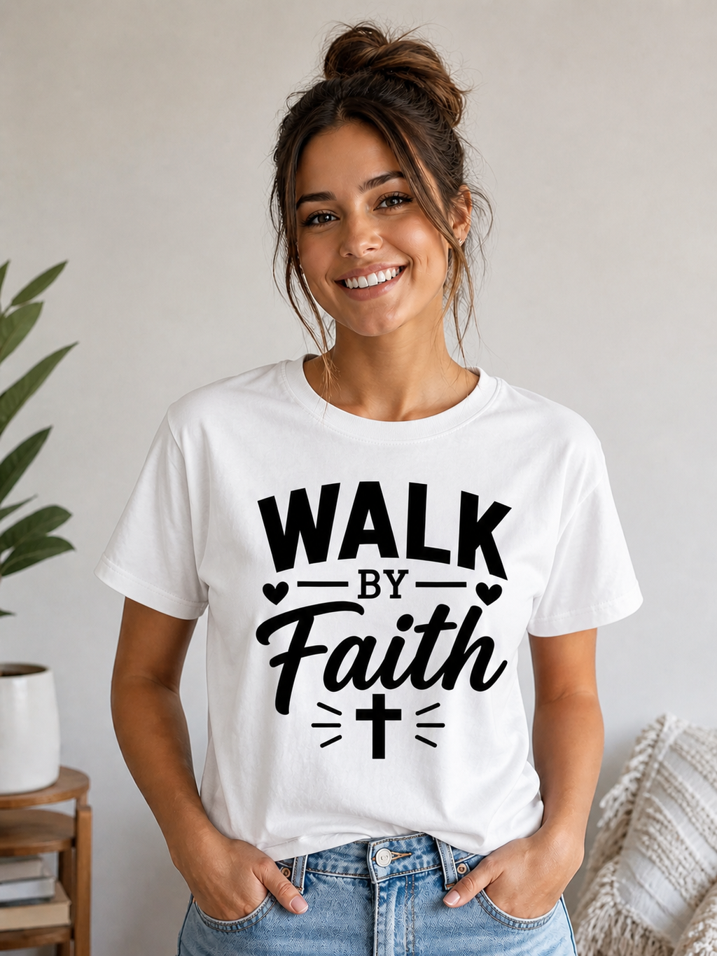 Walk by Faith Christian Inspirational Vinyl T-Shirt