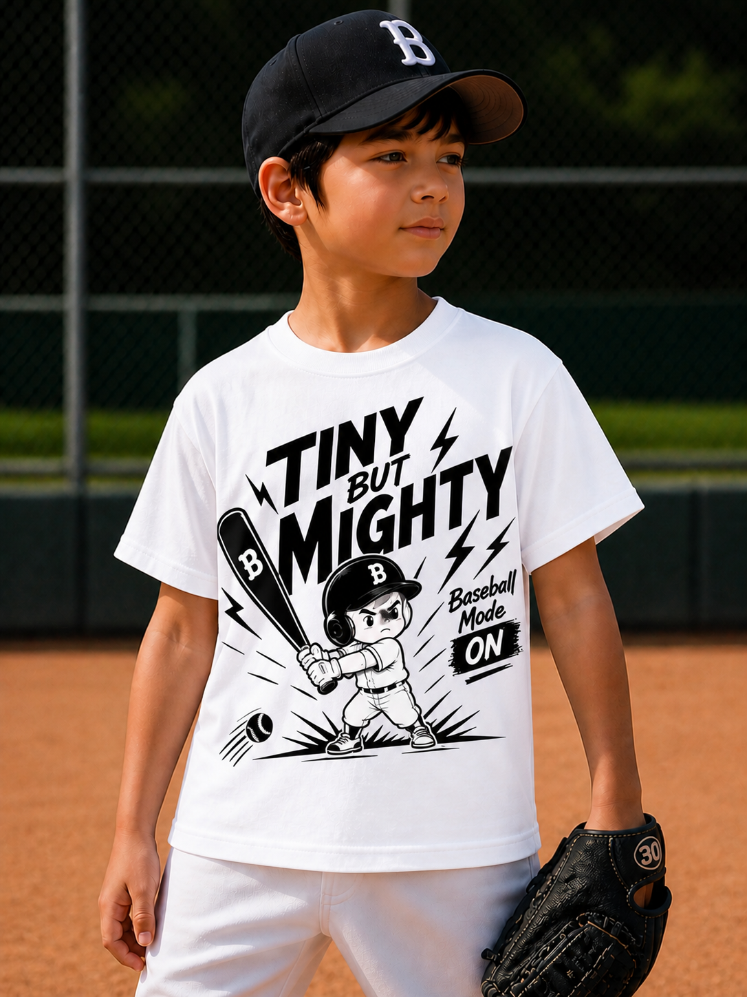 Tiny But Mighty Kids Baseball Vinyl T-Shirt