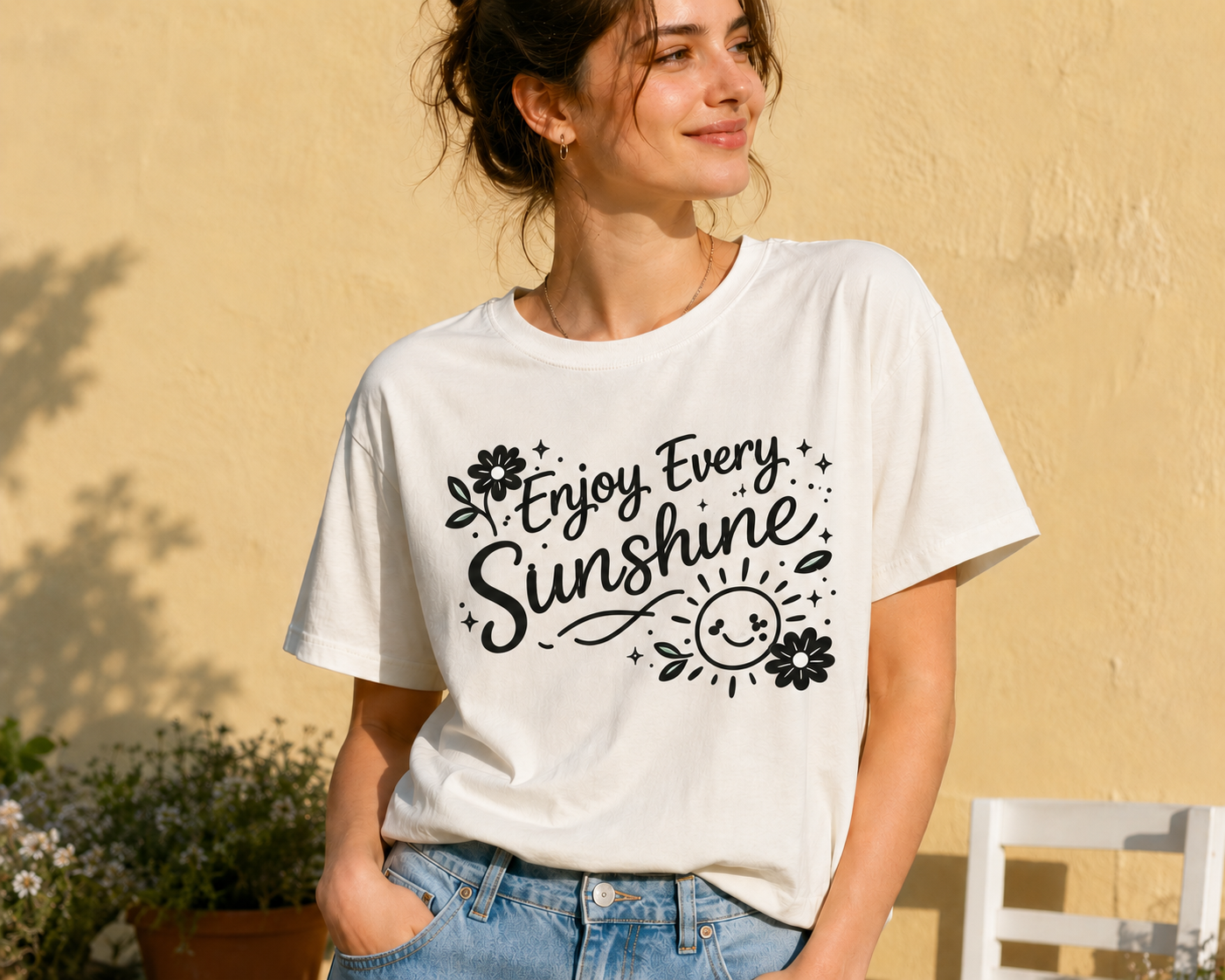Enjoy Every Sunshine Cute Inspirational Vinyl T-Shirt