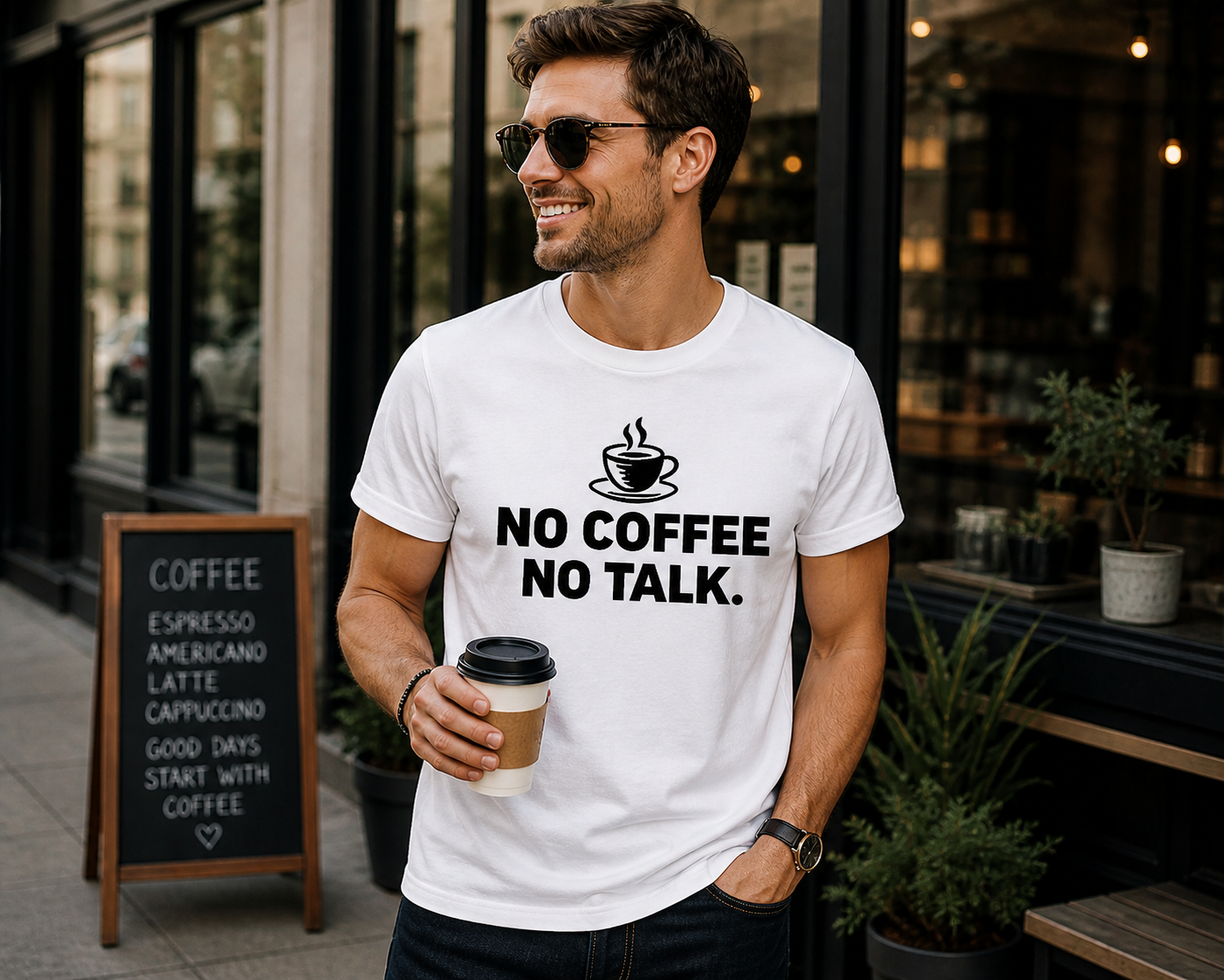 No Coffee No Talk Funny Coffee Lover Vinyl T-Shirt